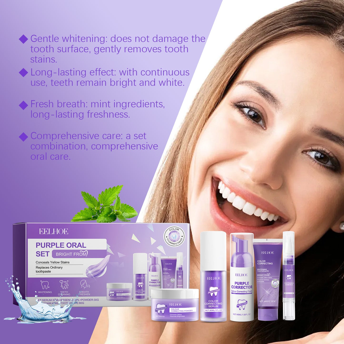 Hebeluxe Purple Toned Teeth Set Clean Teeth Breath Care Mouth Clean Mouth Care