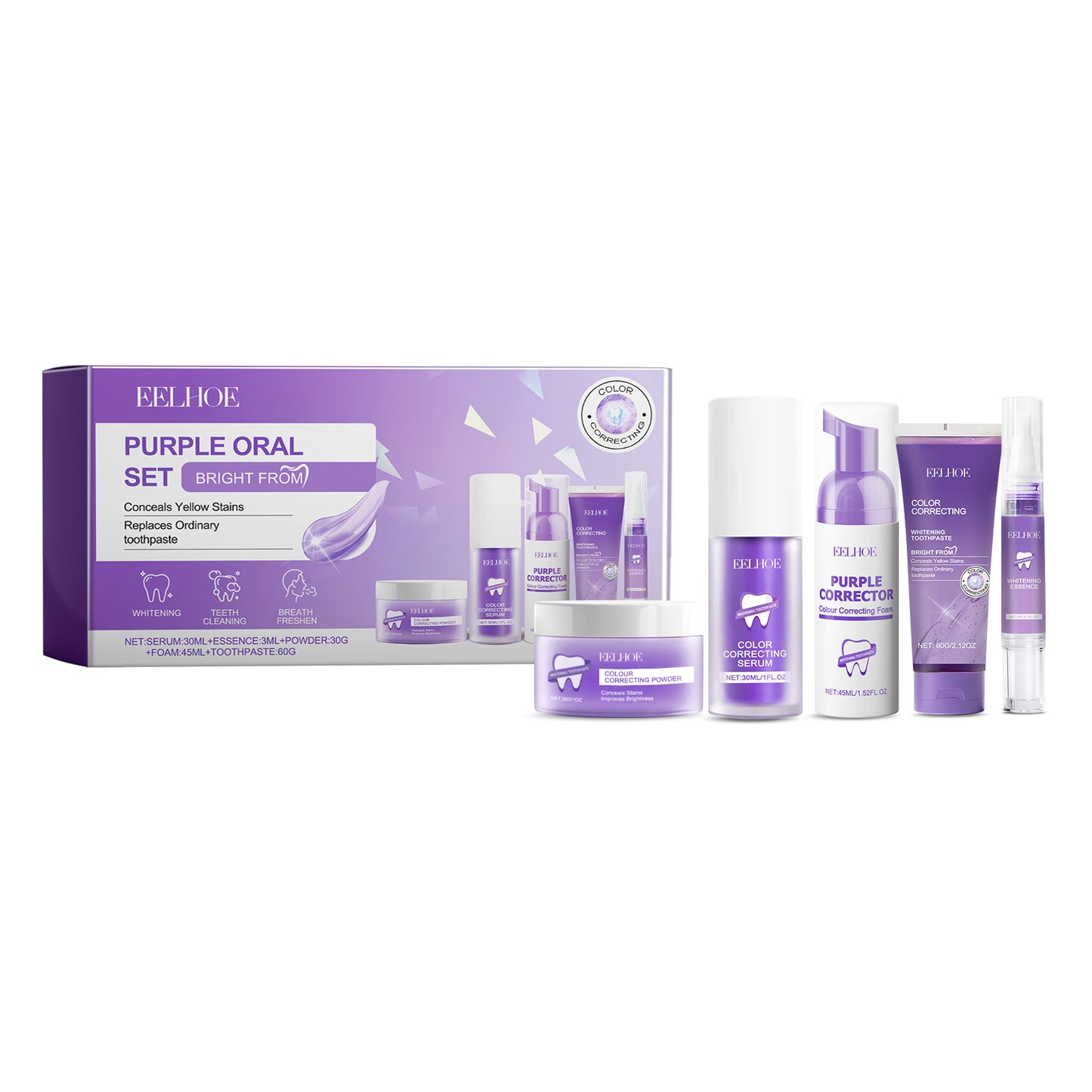 Hebeluxe Purple Toned Teeth Set Clean Teeth Breath Care Mouth Clean Mouth Care