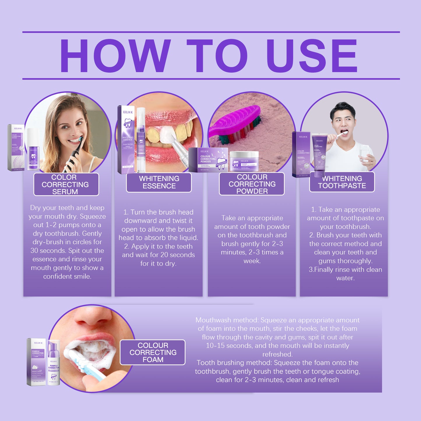 Hebeluxe Purple Toned Teeth Set Clean Teeth Breath Care Mouth Clean Mouth Care