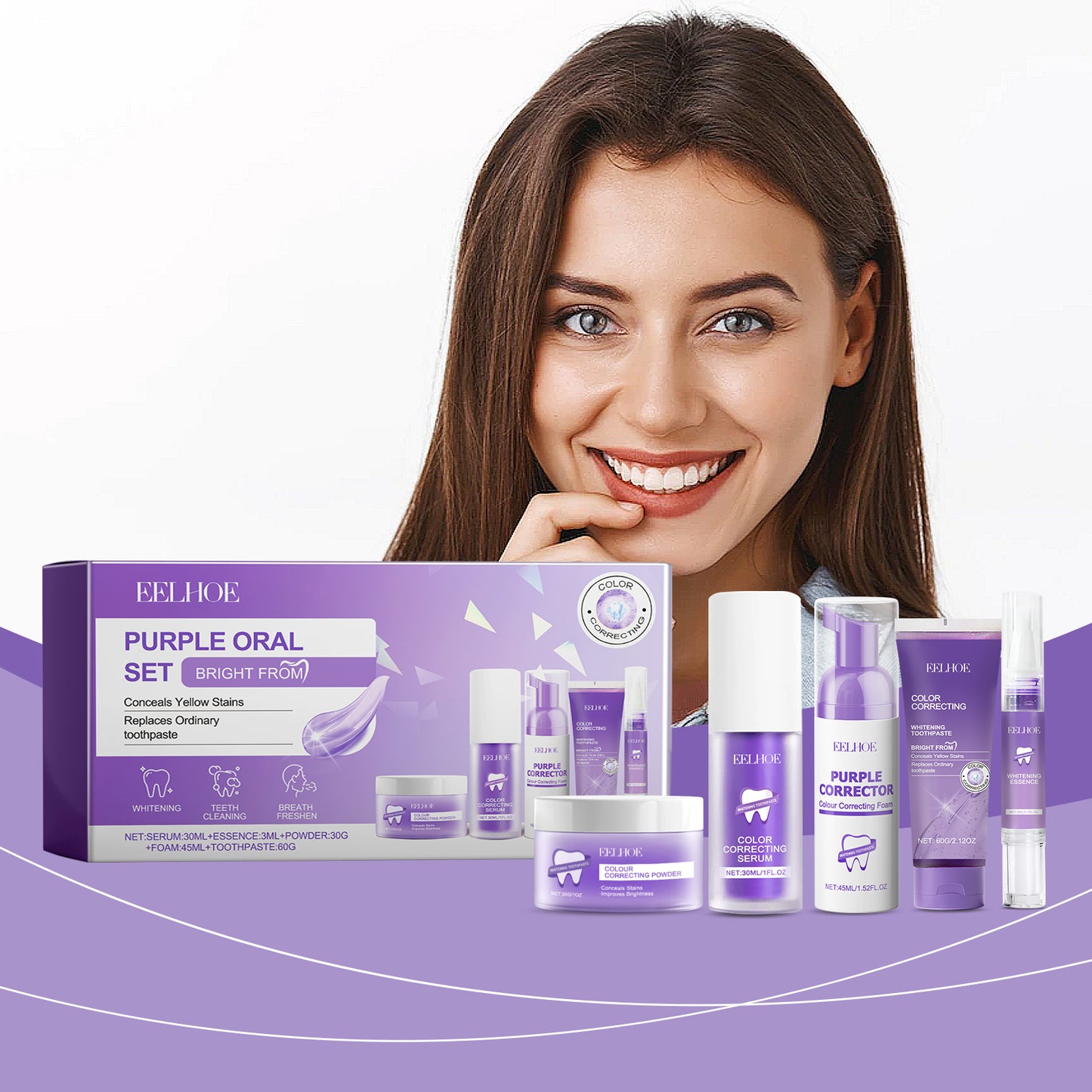 Hebeluxe Purple Toned Teeth Set Clean Teeth Breath Care Mouth Clean Mouth Care